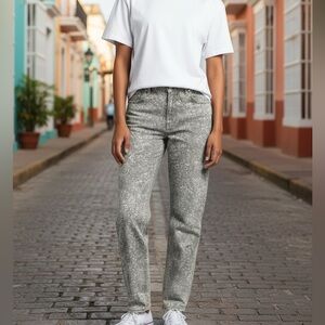 Peruvian Connection Women's Pants Gray Patterned Straight Leg Jeans Size 12